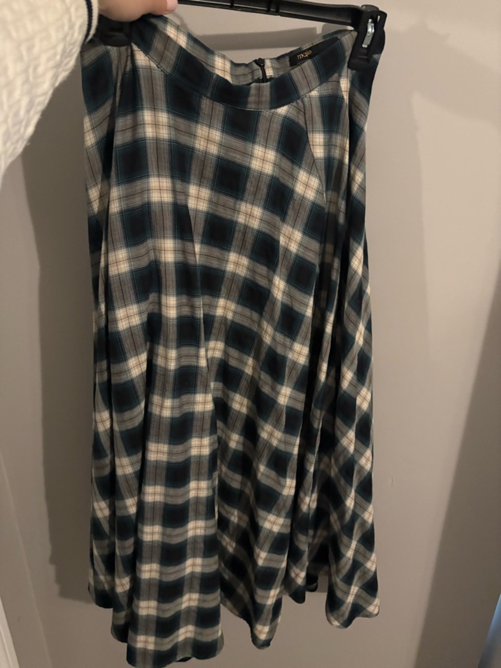Maje Plaid A-Line Midi Skirt in Teal, size 40 taken in slightly in the waist OBO